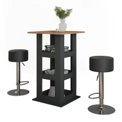 Vicco Set de table de bar Chêne doré/anthracite 65x65cm avec 2 tabourets de bar