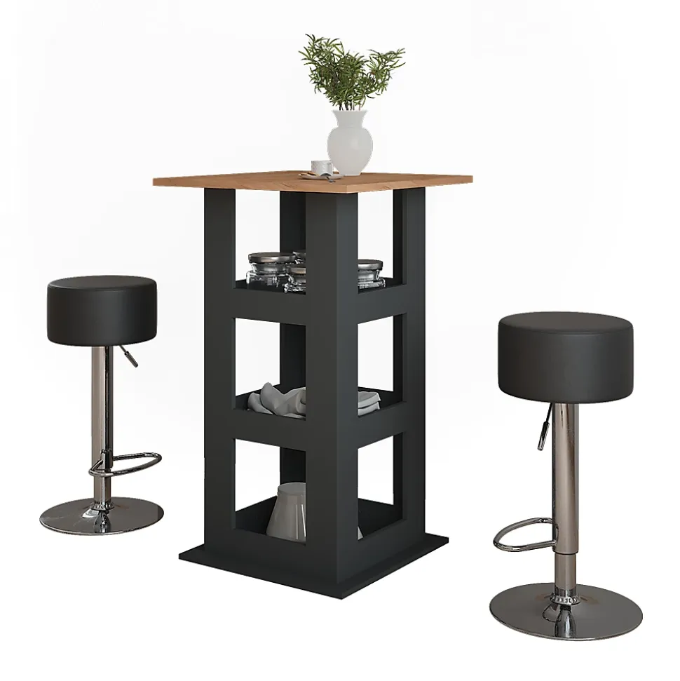 Vicco Set de table de bar Chêne doré/anthracite 65x65cm avec 2 tabourets de bar
