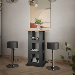 Vicco Set de table de bar Chêne doré/anthracite 65x65cm avec 2 tabourets de bar