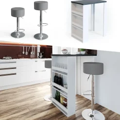 Vicco Set de table de bar Anthracite/blanc 57x80cm avec 2 tabourets de bar