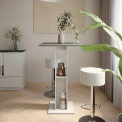 Vicco Set de table de bar blanc/anthracite 65x65cm avec 2 tabourets de bar