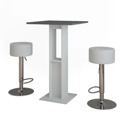 Vicco Set de table de bar blanc/anthracite 65x65cm avec 2 tabourets de bar