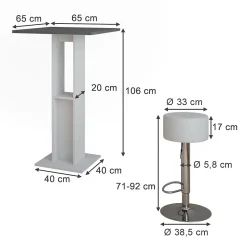 Vicco Set de table de bar blanc/anthracite 65x65cm avec 2 tabourets de bar