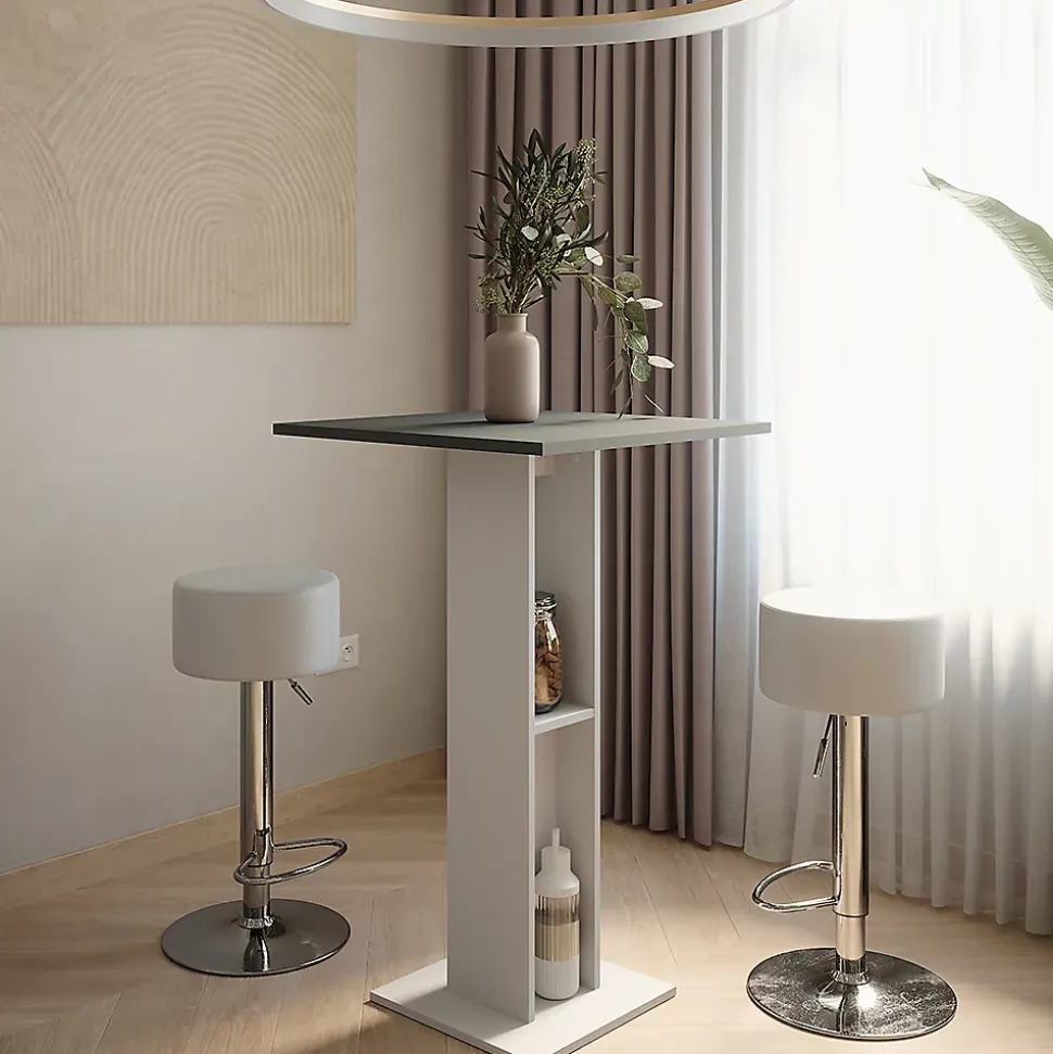 Vicco Set de table de bar blanc/anthracite 65x65cm avec 2 tabourets de bar