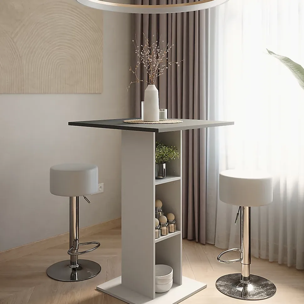 Vicco Set de table de bar blanc/anthracite 75x75cm avec 2 tabourets de bar