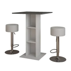 Vicco Set de table de bar blanc/anthracite 75x75cm avec 2 tabourets de bar