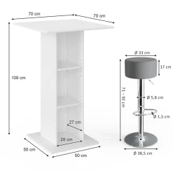 Vicco Set de table de bar Béton 70x70cm avec 2 tabourets de bar