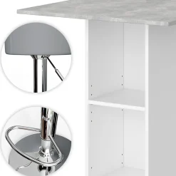 Vicco Set de table de bar Béton 70x70cm avec 2 tabourets de bar