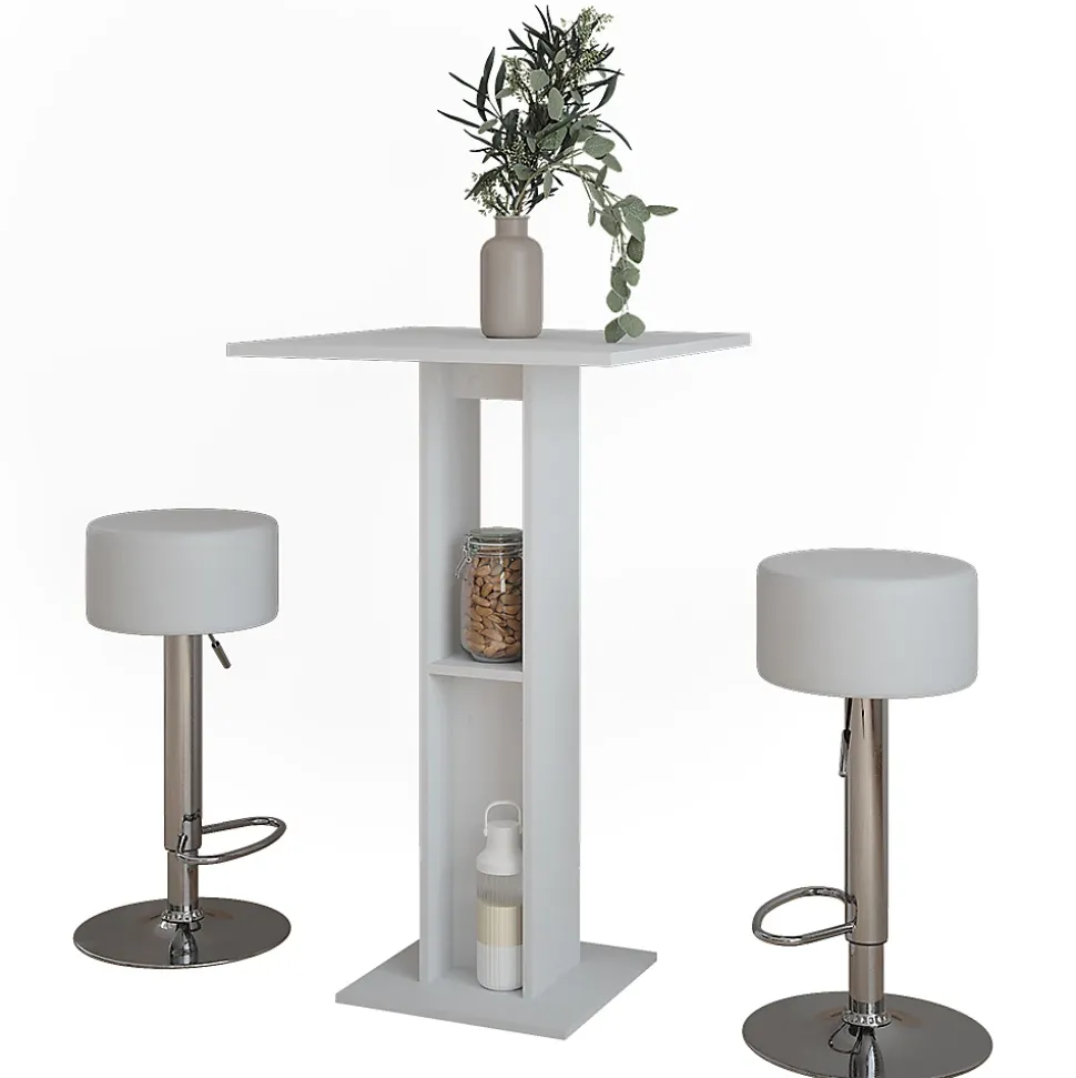 Vicco Set de table de bar Blanc 65x65cm avec 2 tabourets de bar