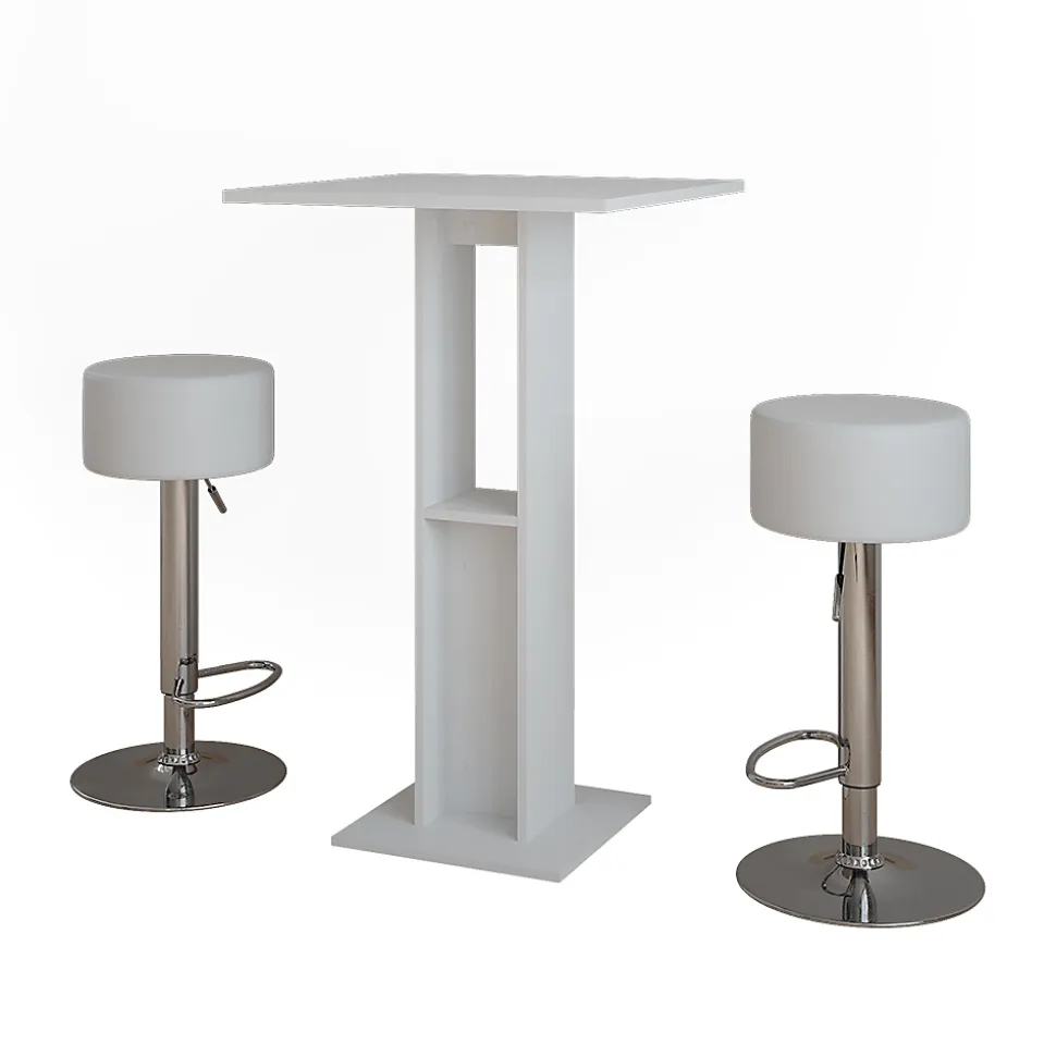 Vicco Set de table de bar Blanc 65x65cm avec 2 tabourets de bar