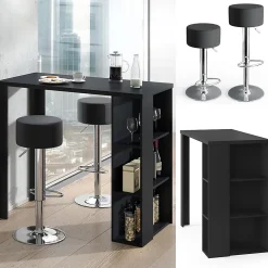 Vicco Set de table de bar Noir 120x60cm avec 2 tabourets de bar