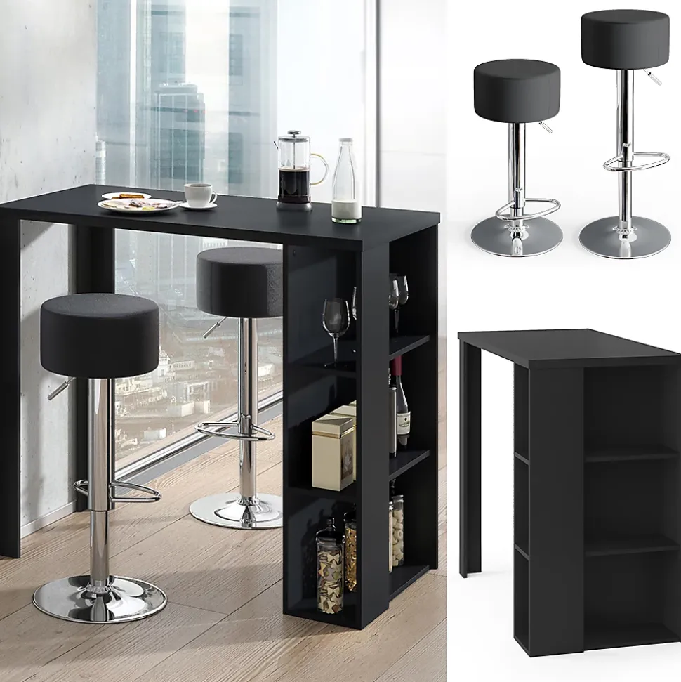 Vicco Set de table de bar Noir 120x60cm avec 2 tabourets de bar