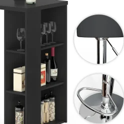 Vicco Set de table de bar Noir 120x60cm avec 2 tabourets de bar