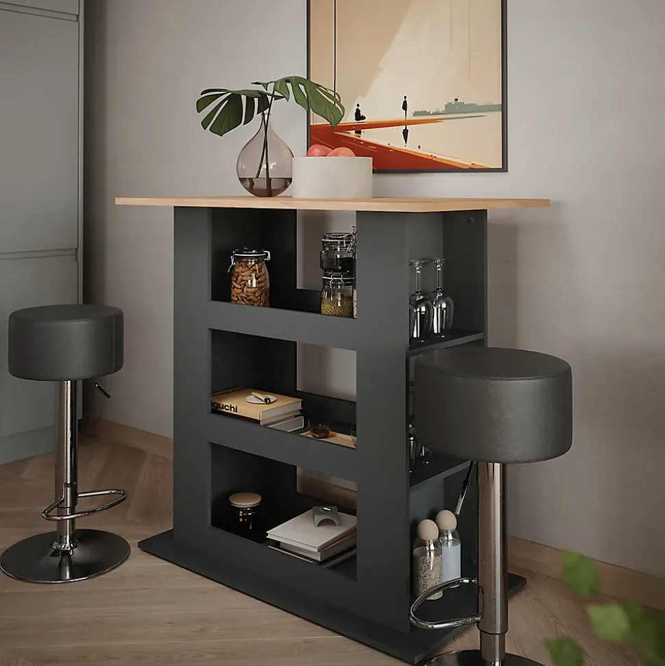 Vicco Set de table de bar Chêne doré/anthracite 110x65cm avec 2 tabourets de bar