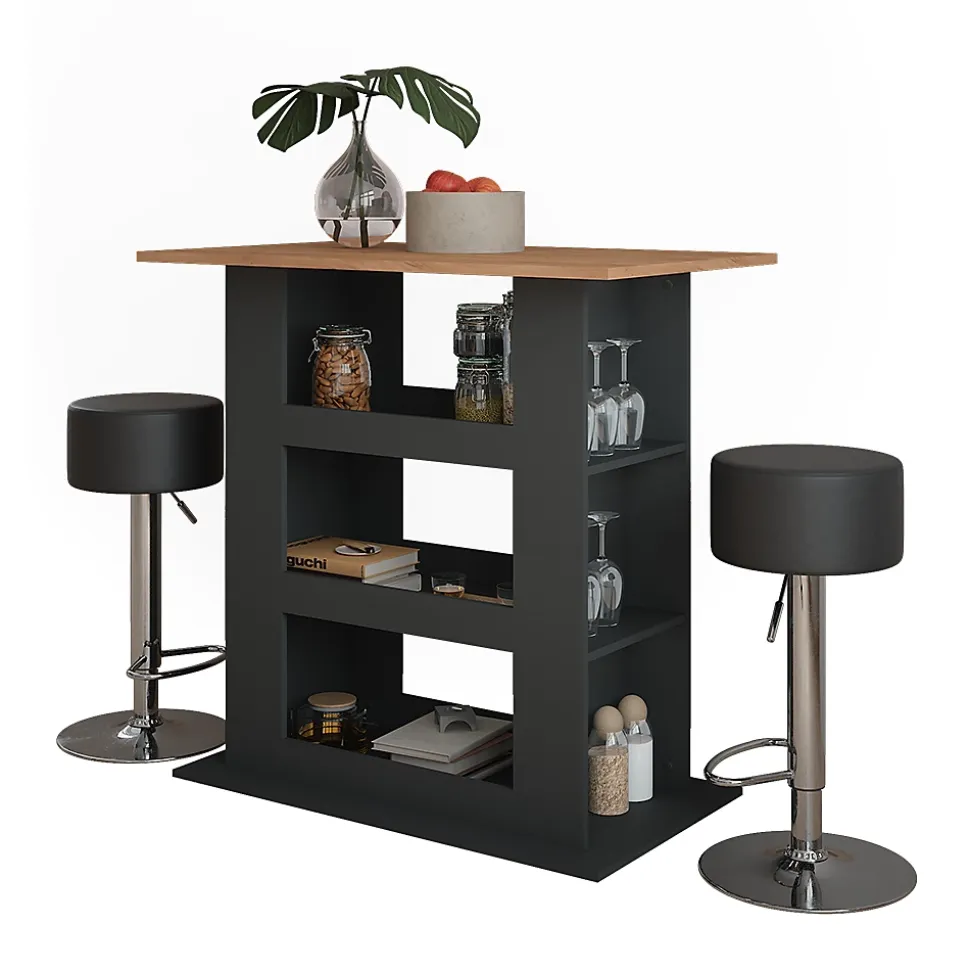 Vicco Set de table de bar Chêne doré/anthracite 110x65cm avec 2 tabourets de bar