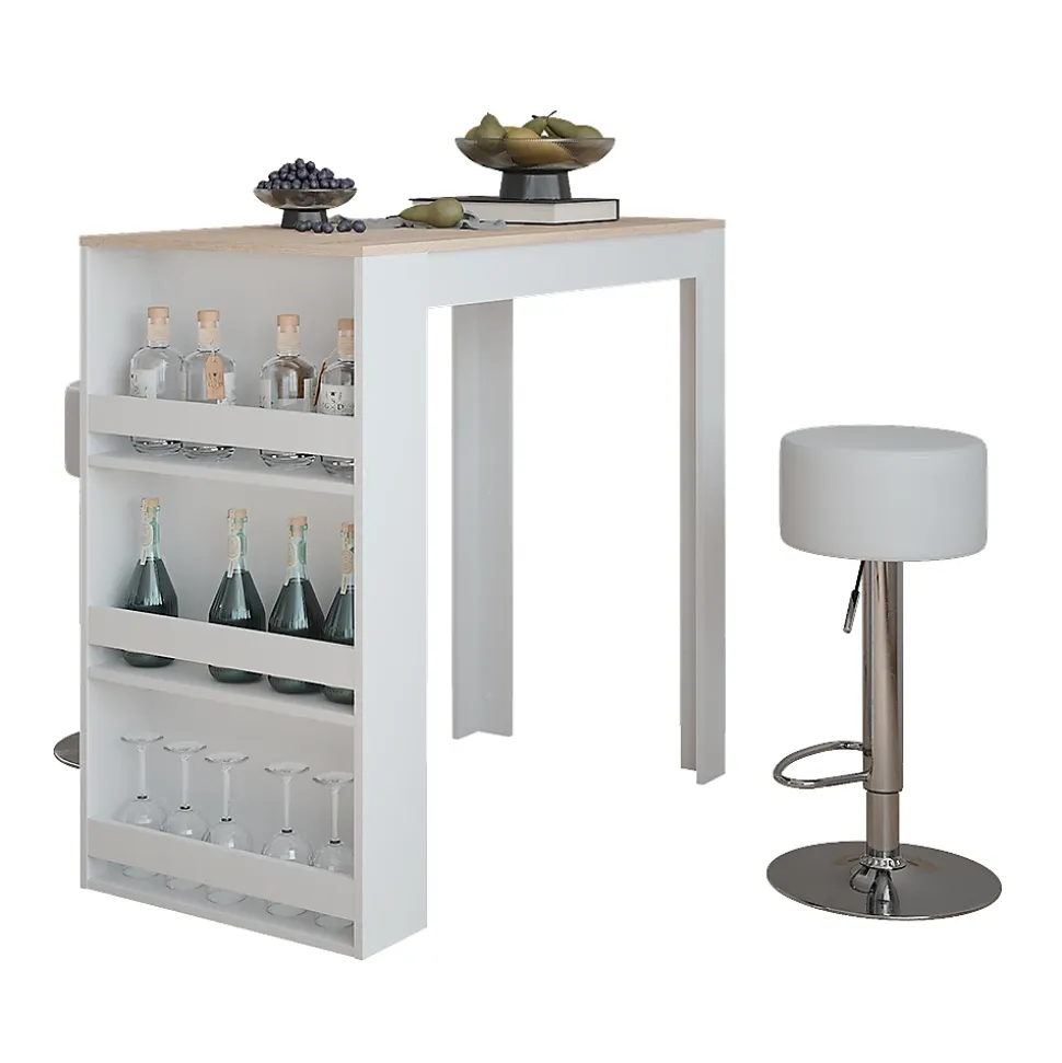 Vicco Set de table de bar Blanc/Sonoma 57x117cm avec 2 tabourets de bar