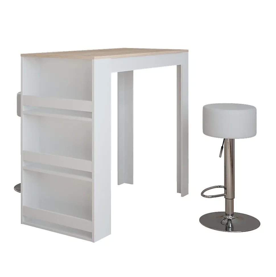 Vicco Set de table de bar Blanc/Sonoma 57x117cm avec 2 tabourets de bar