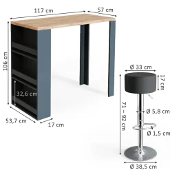 Vicco Set de table de bar Chêne 57x117cm avec 2 tabourets de bar