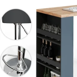 Vicco Set de table de bar Chêne 57x117cm avec 2 tabourets de bar