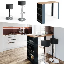 Vicco Set de table de bar Chêne 57x117cm avec 2 tabourets de bar