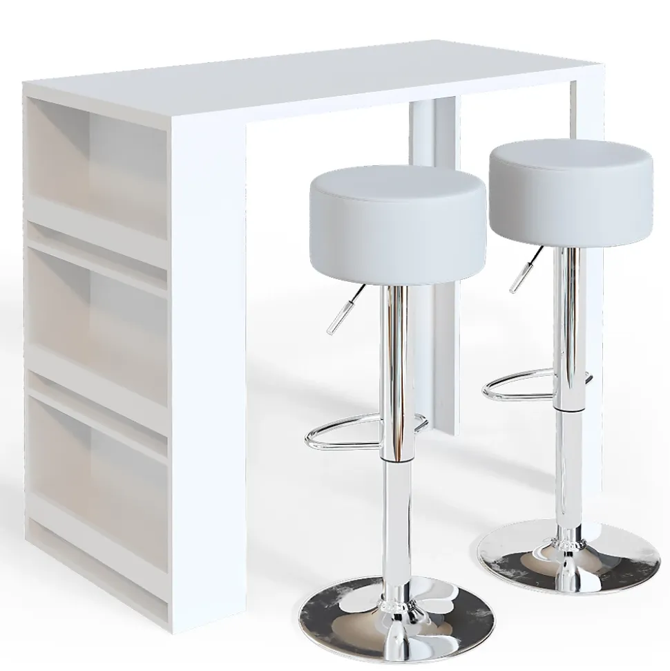 Vicco Set de table de bar Blanc 57x117cm avec 2 tabourets de bar