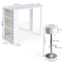 Vicco Set de table de bar Blanc 57x117cm avec 2 tabourets de bar
