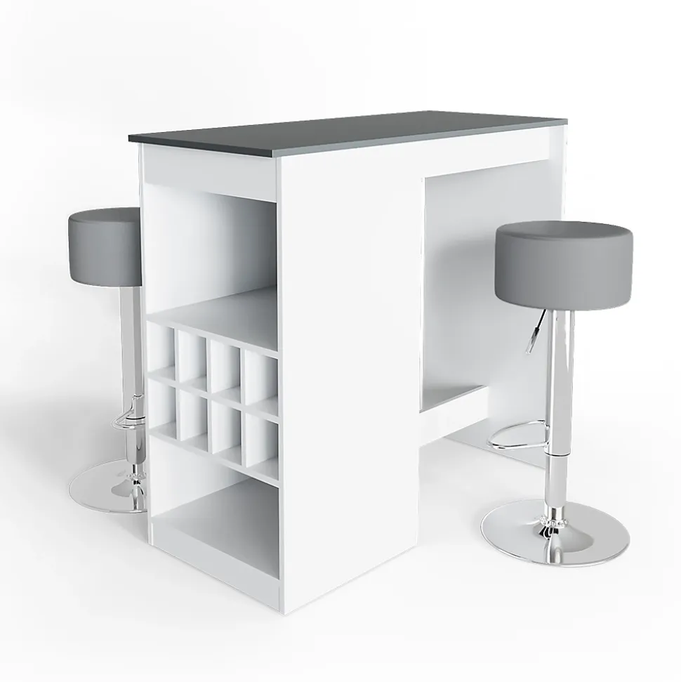 Vicco Set de table de bar blanc/anthracite 115x50cm avec 2 tabourets de bar