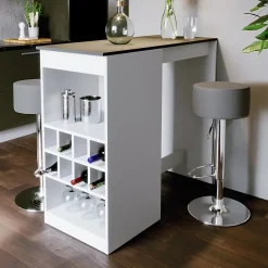 Vicco Set de table de bar blanc/anthracite 115x50cm avec 2 tabourets de bar
