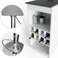 Vicco Set de table de bar blanc/anthracite 115x50cm avec 2 tabourets de bar