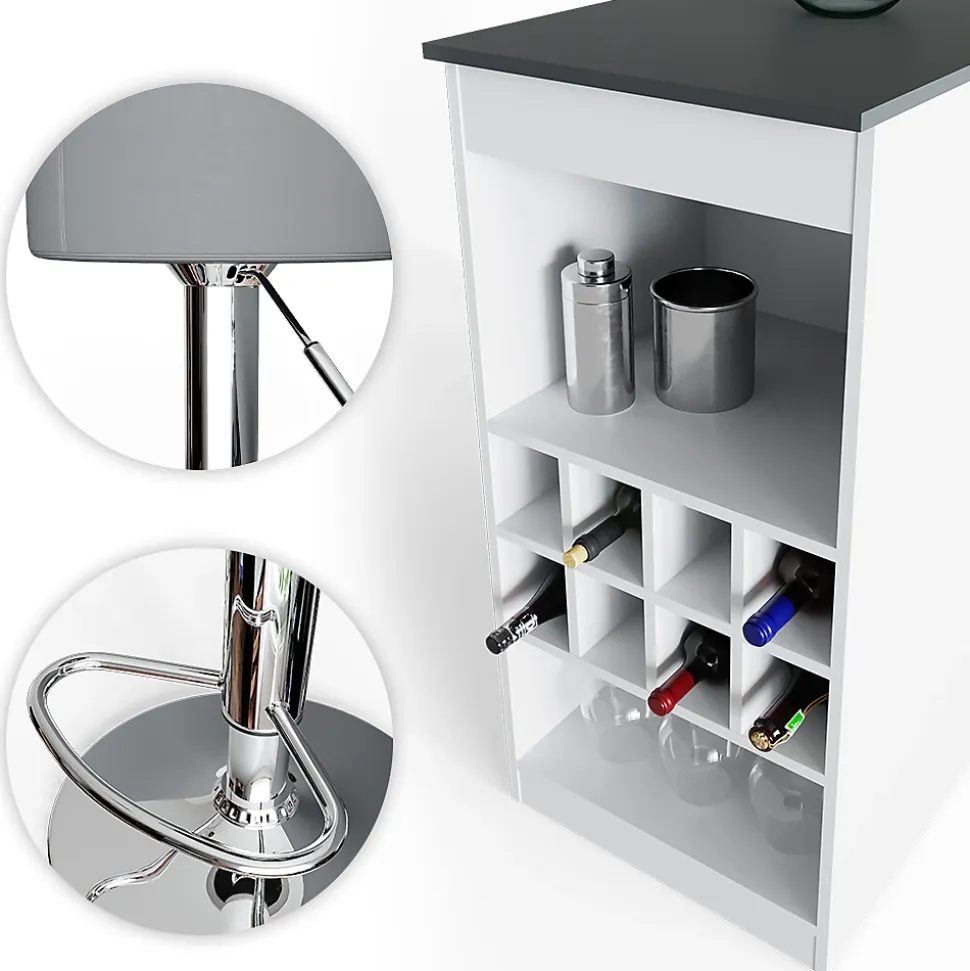 Vicco Set de table de bar blanc/anthracite 115x50cm avec 2 tabourets de bar