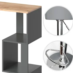 Vicco Set de table de bar Chêne de force doré 113x39.8cm avec 2 tabourets de bar
