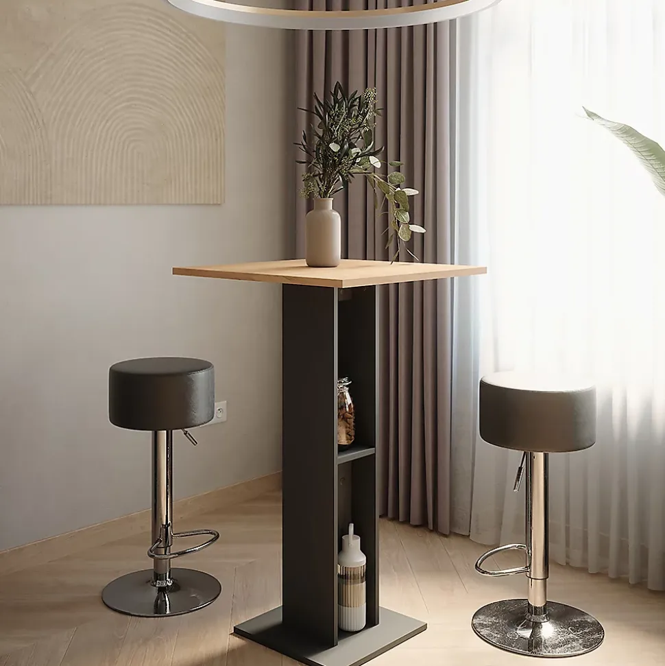 Vicco Set de table de bar Chêne doré/anthracite 65x65cm avec 2 tabourets de bar