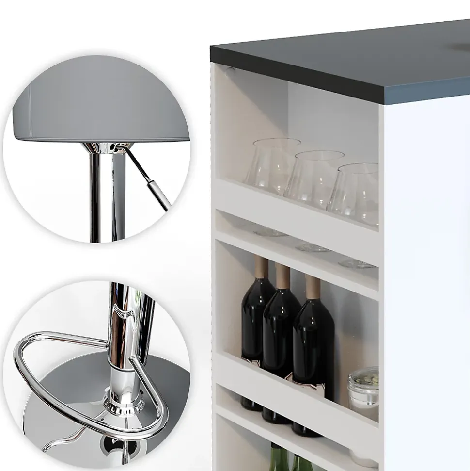 Vicco Set de table de bar blanc/gris 57x117cm avec 2 tabourets de bar