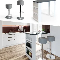 Vicco Set de table de bar blanc/gris 57x117cm avec 2 tabourets de bar