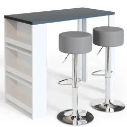 Vicco Set de table de bar blanc/gris 57x117cm avec 2 tabourets de bar