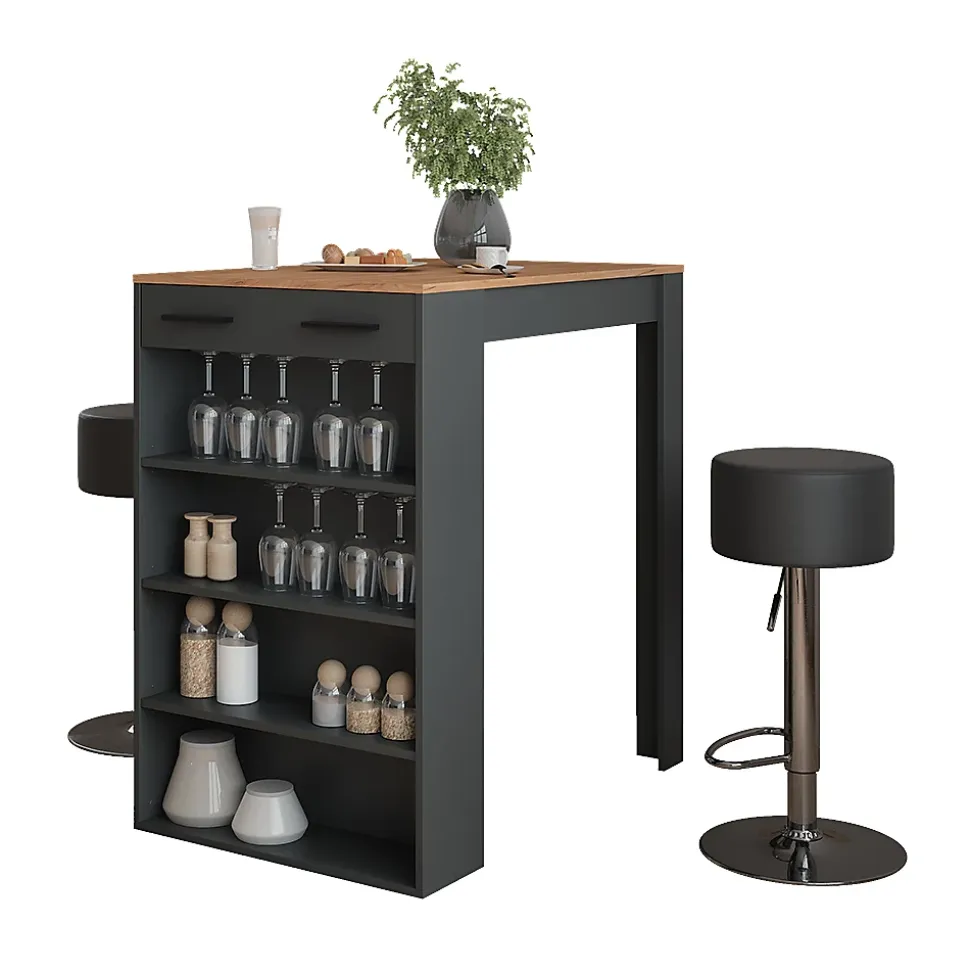 Vicco Set de table de bar Anthracite 67x100cm avec 2 tabourets de bar