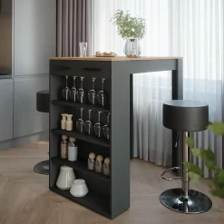 Vicco Set de table de bar Anthracite 67x100cm avec 2 tabourets de bar