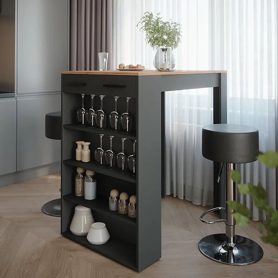 Vicco Set de table de bar Anthracite 67x100cm avec 2 tabourets de bar