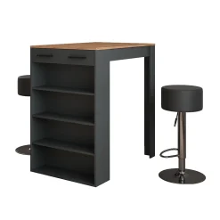 Vicco Set de table de bar Anthracite 67x100cm avec 2 tabourets de bar