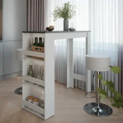 Vicco Set de table de bar blanc/anthracite 45x110cm avec 2 tabourets de bar