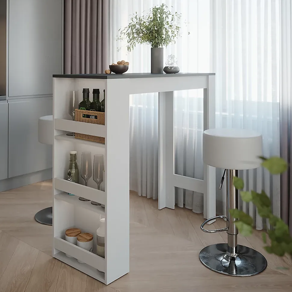 Vicco Set de table de bar blanc/anthracite 45x110cm avec 2 tabourets de bar
