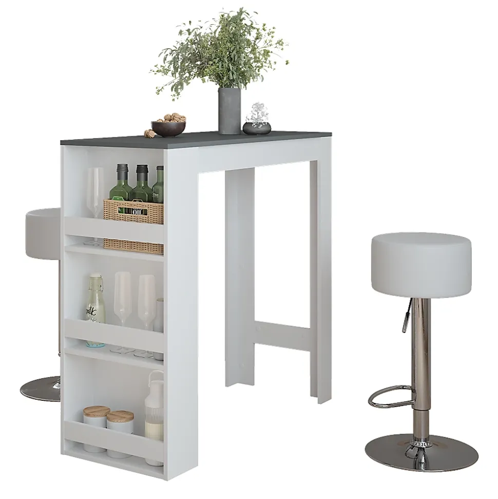 Vicco Set de table de bar blanc/anthracite 45x110cm avec 2 tabourets de bar