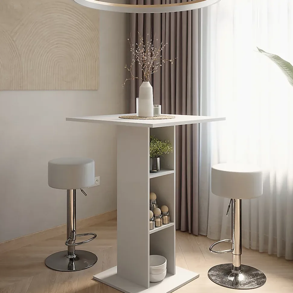 Vicco Set de table de bar Blanc 75x75cm avec 2 tabourets de bar