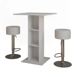 Vicco Set de table de bar Blanc 75x75cm avec 2 tabourets de bar