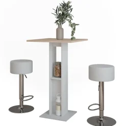 Vicco Set de table de bar Blanc/Sonoma 65x65cm avec 2 tabourets de bar