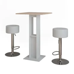 Vicco Set de table de bar Blanc/Sonoma 65x65cm avec 2 tabourets de bar