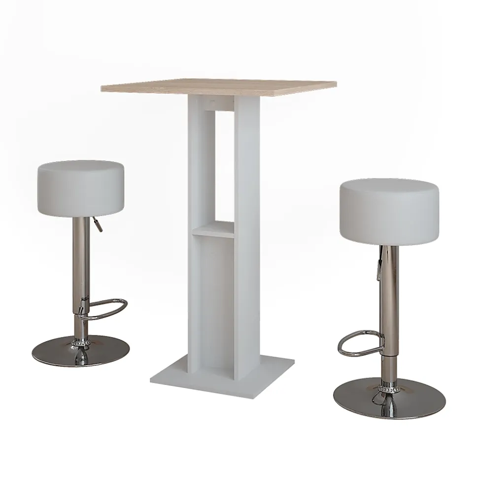 Vicco Set de table de bar Blanc/Sonoma 65x65cm avec 2 tabourets de bar