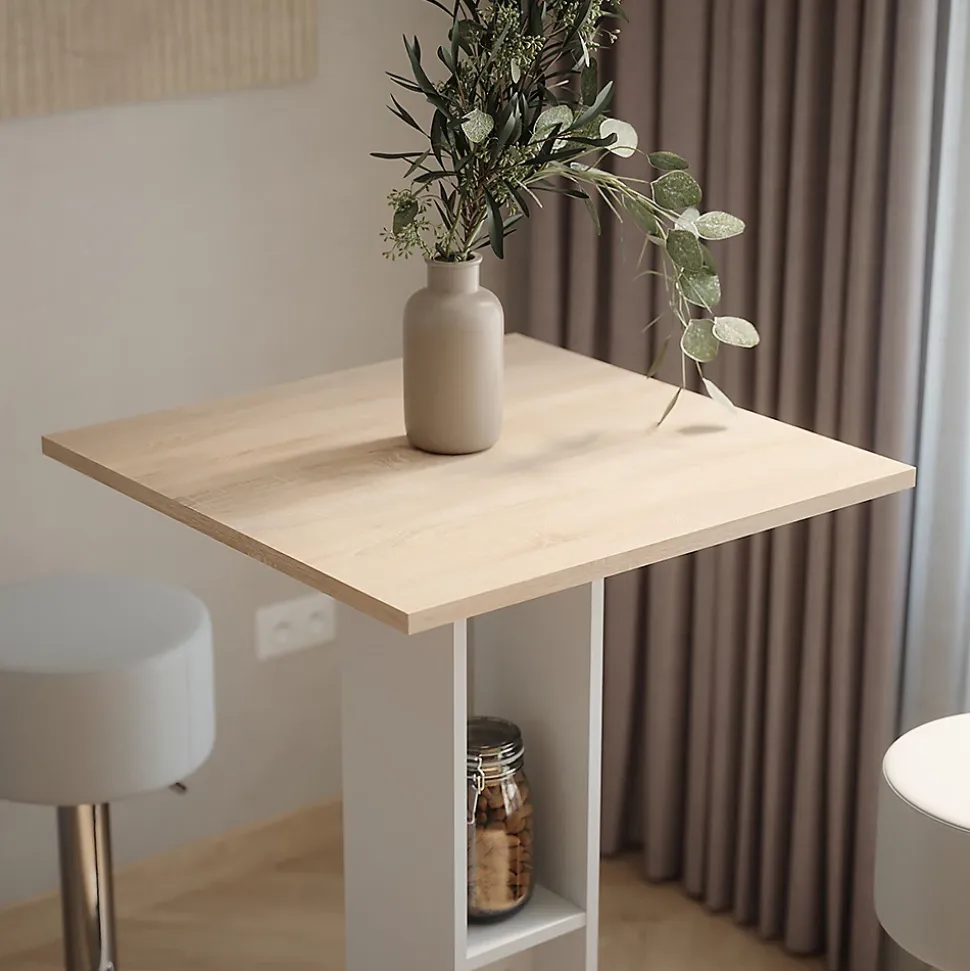 Vicco Set de table de bar Blanc/Sonoma 65x65cm avec 2 tabourets de bar