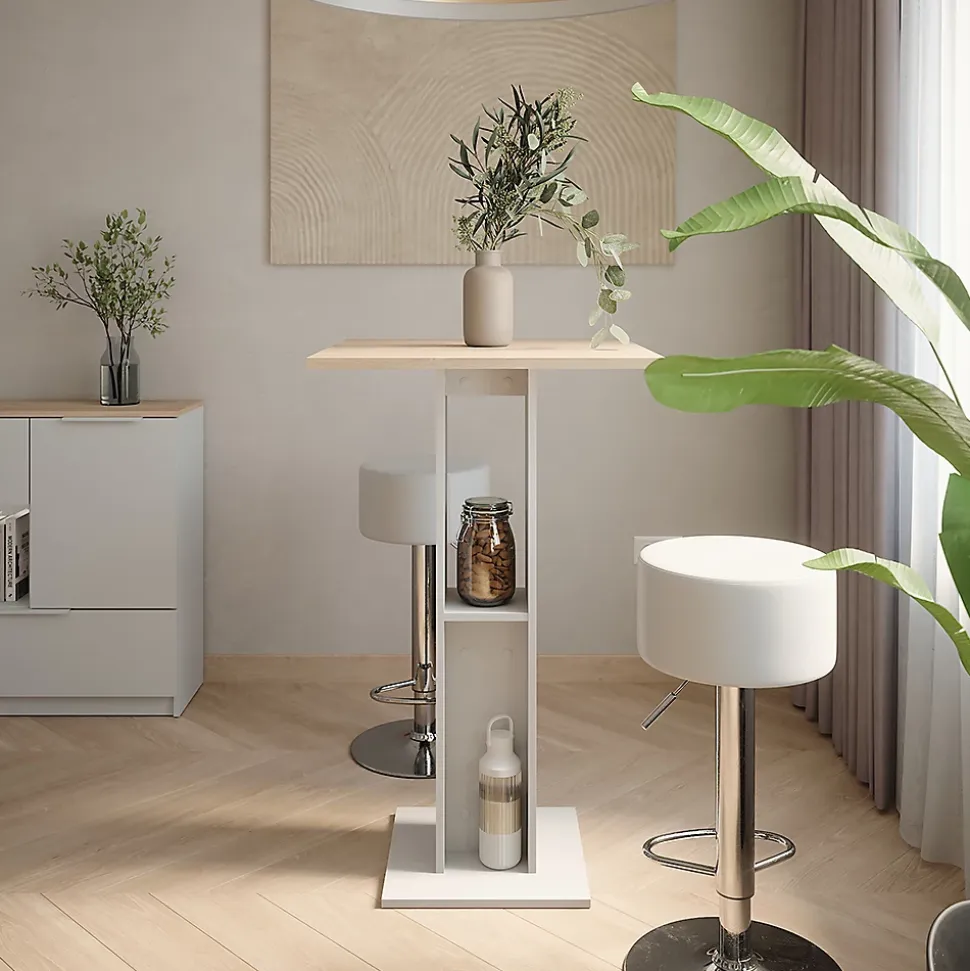 Vicco Set de table de bar Blanc/Sonoma 65x65cm avec 2 tabourets de bar