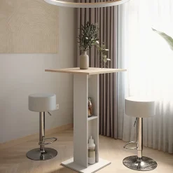 Vicco Set de table de bar Blanc/Sonoma 65x65cm avec 2 tabourets de bar